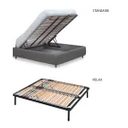 Pat dublu cu tăblie tapițată din material Made in Italy - Fulmine Viadurini