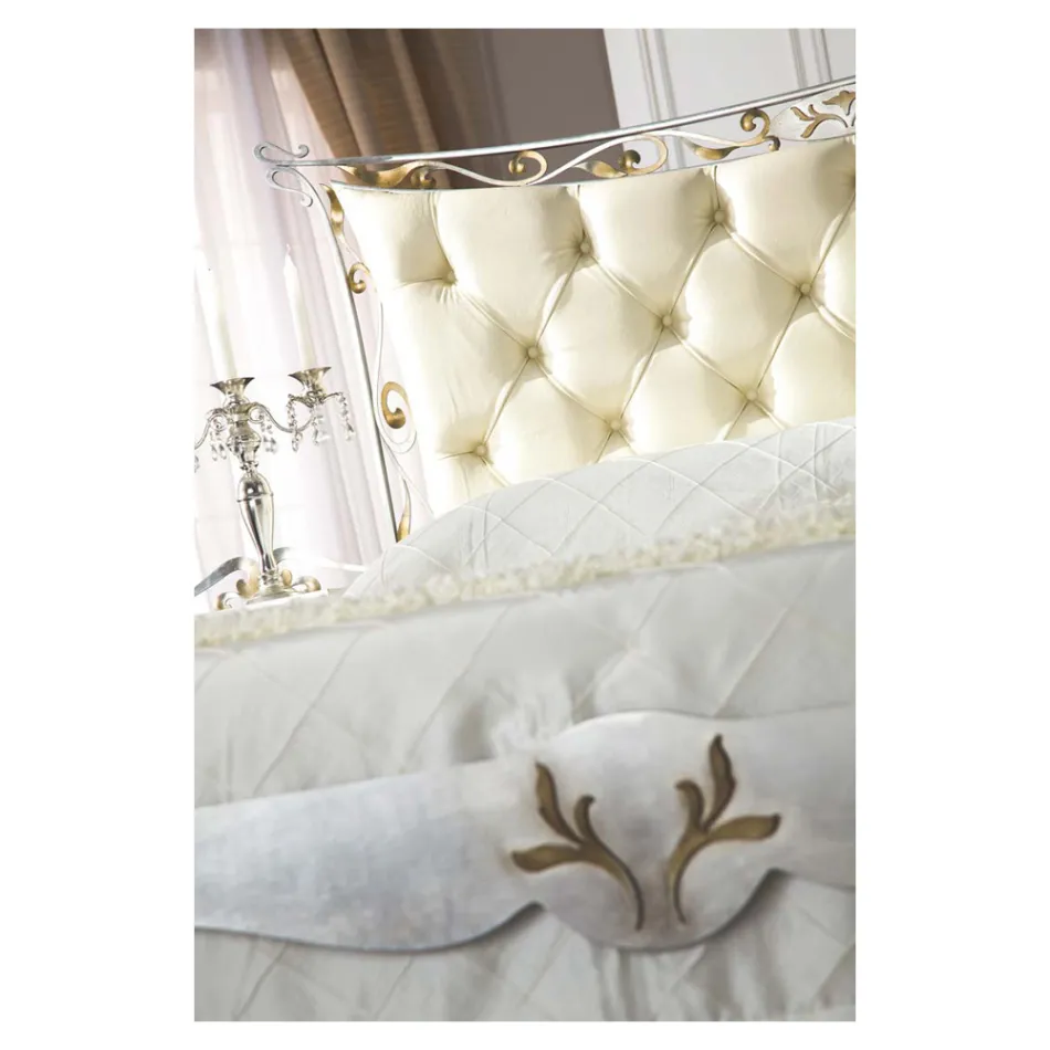 Pat dublu în stil clasic din fier și piele Made in Italy - King Viadurini