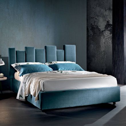 Pat dublu cu design modern tapițat de înaltă calitate, în albastru sau gri - Kenzo Viadurini