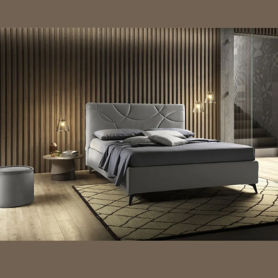 Pat dublu tapitat cu cutie de depozitare Made in Italy - Floarea soarelui Viadurini