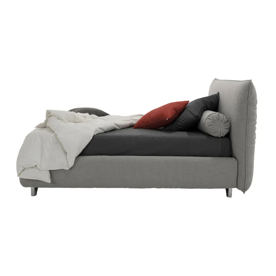 Pat dublu tapitat cu cutie, stofa sau piele ecologica Made in Italy - Lardino Viadurini