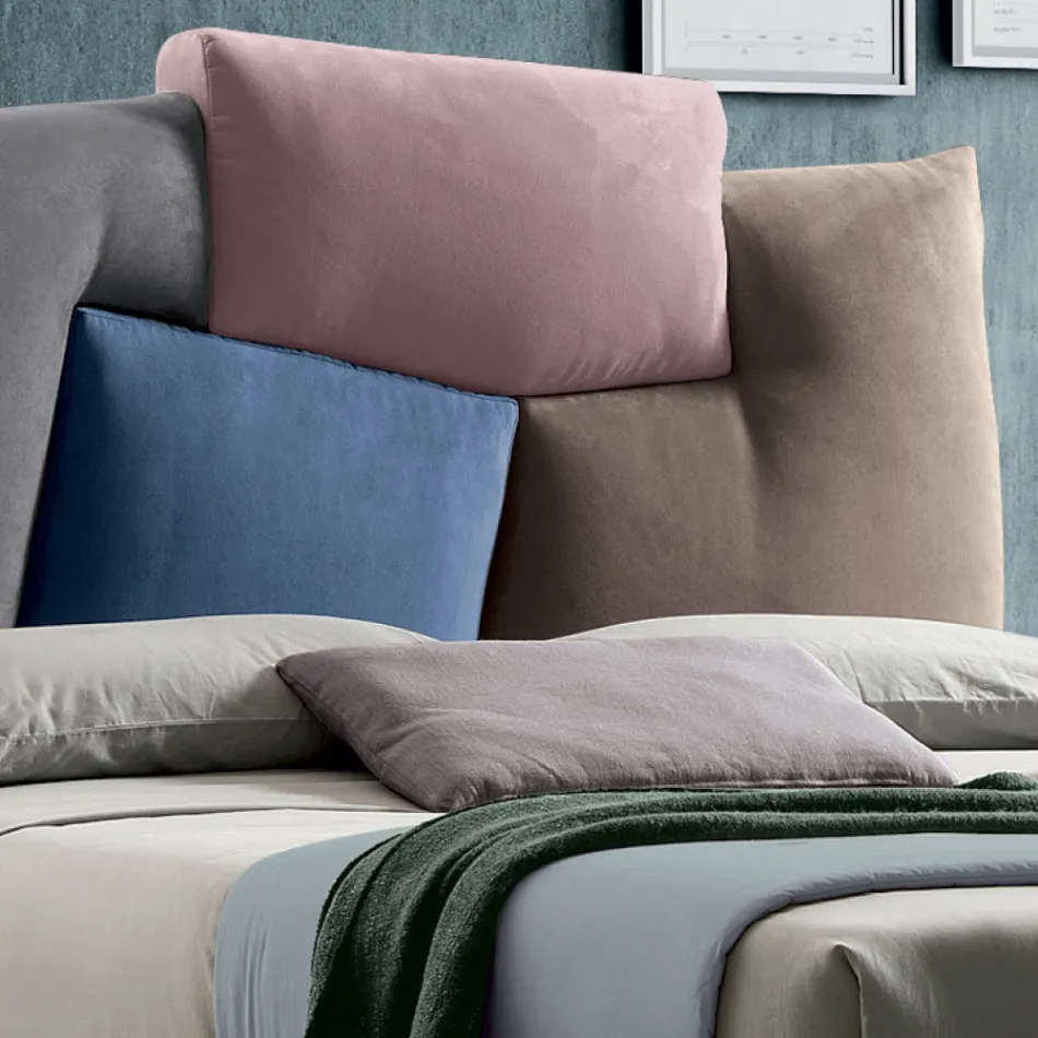 Pat dublu tapitat cu unitate de depozitare din stofa - Belle Viadurini