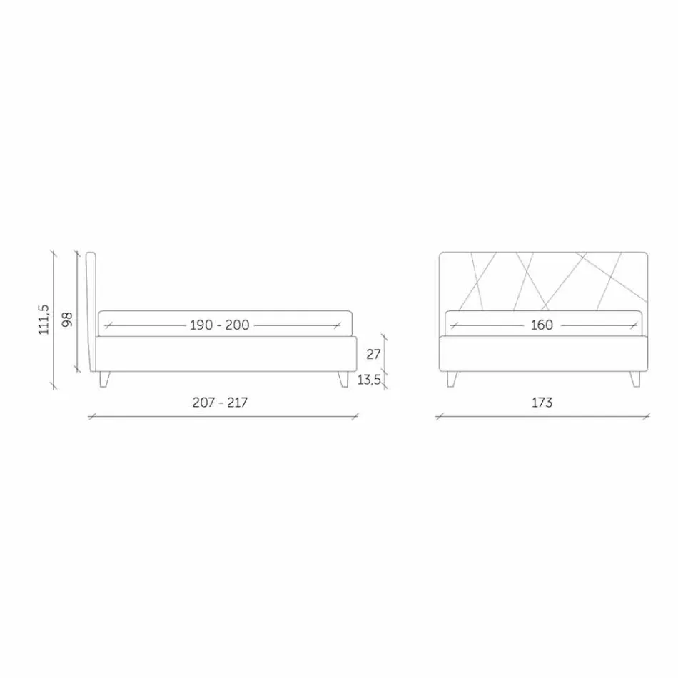 Pat dublu tapițat cu container din țesătură fabricat în Italia - pietricel Viadurini