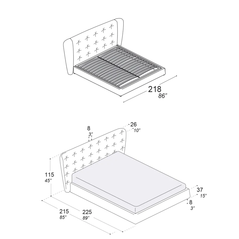 Pat dublu Tapițat cu spumă poliuretanică Made in Italy - Capriccio Viadurini