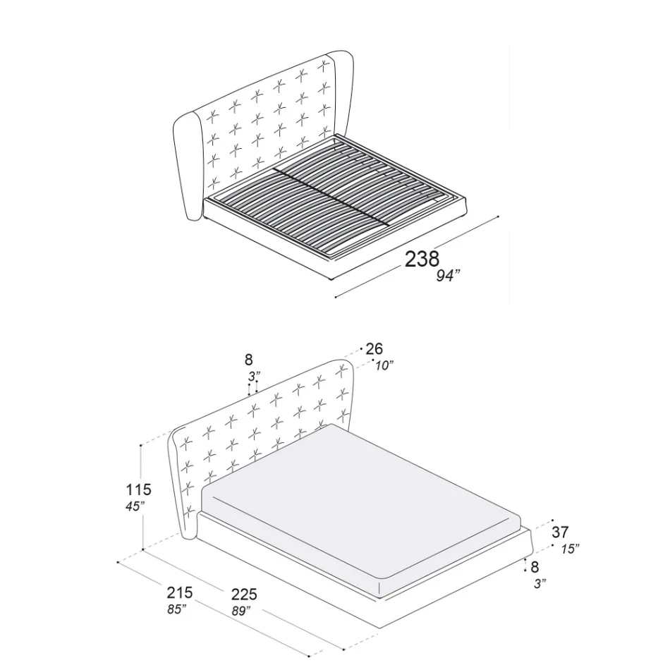 Pat dublu Tapițat cu spumă poliuretanică Made in Italy - Capriccio Viadurini