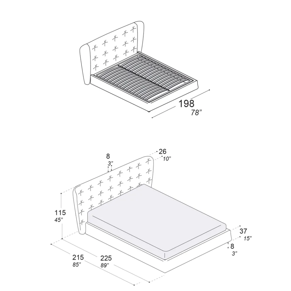 Pat dublu Tapițat cu spumă poliuretanică Made in Italy - Capriccio Viadurini