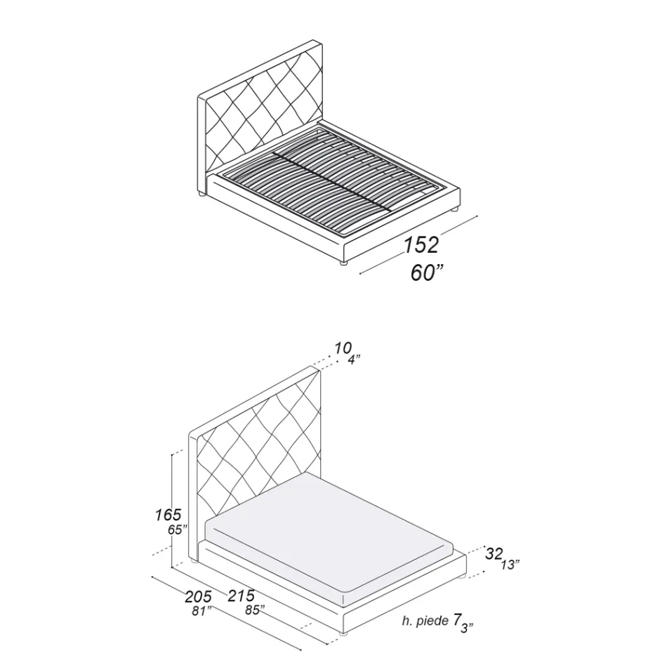 Pat dublu tapitat Imbracat in Stofa sau Piele - Celebre Viadurini