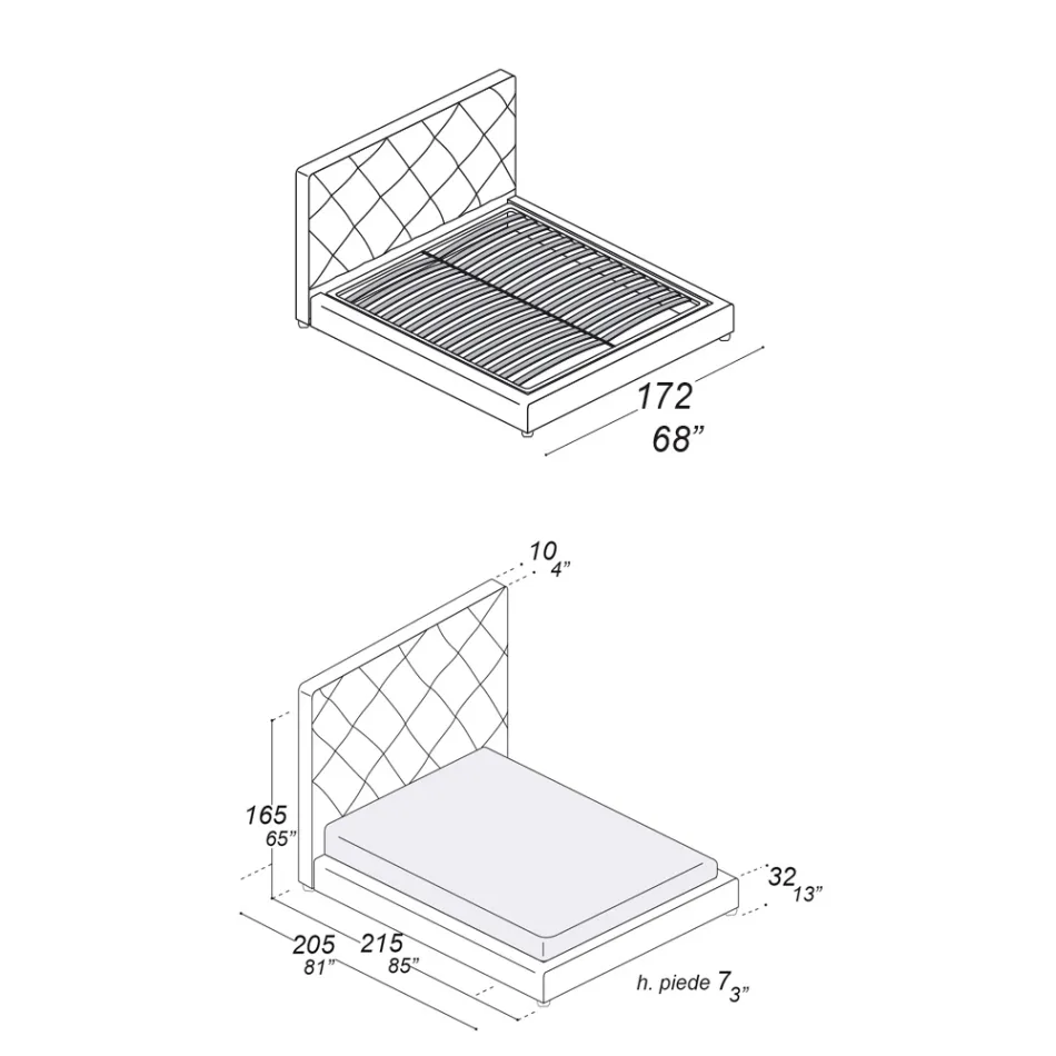 Pat dublu tapitat Imbracat in Stofa sau Piele - Celebre Viadurini