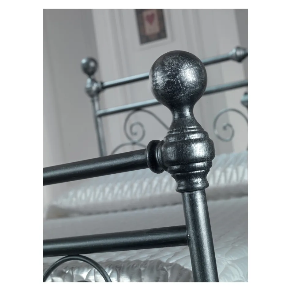 Pat dublu din Fier Tubular Argintiu Negru Made in Italy - Geometrie Viadurini