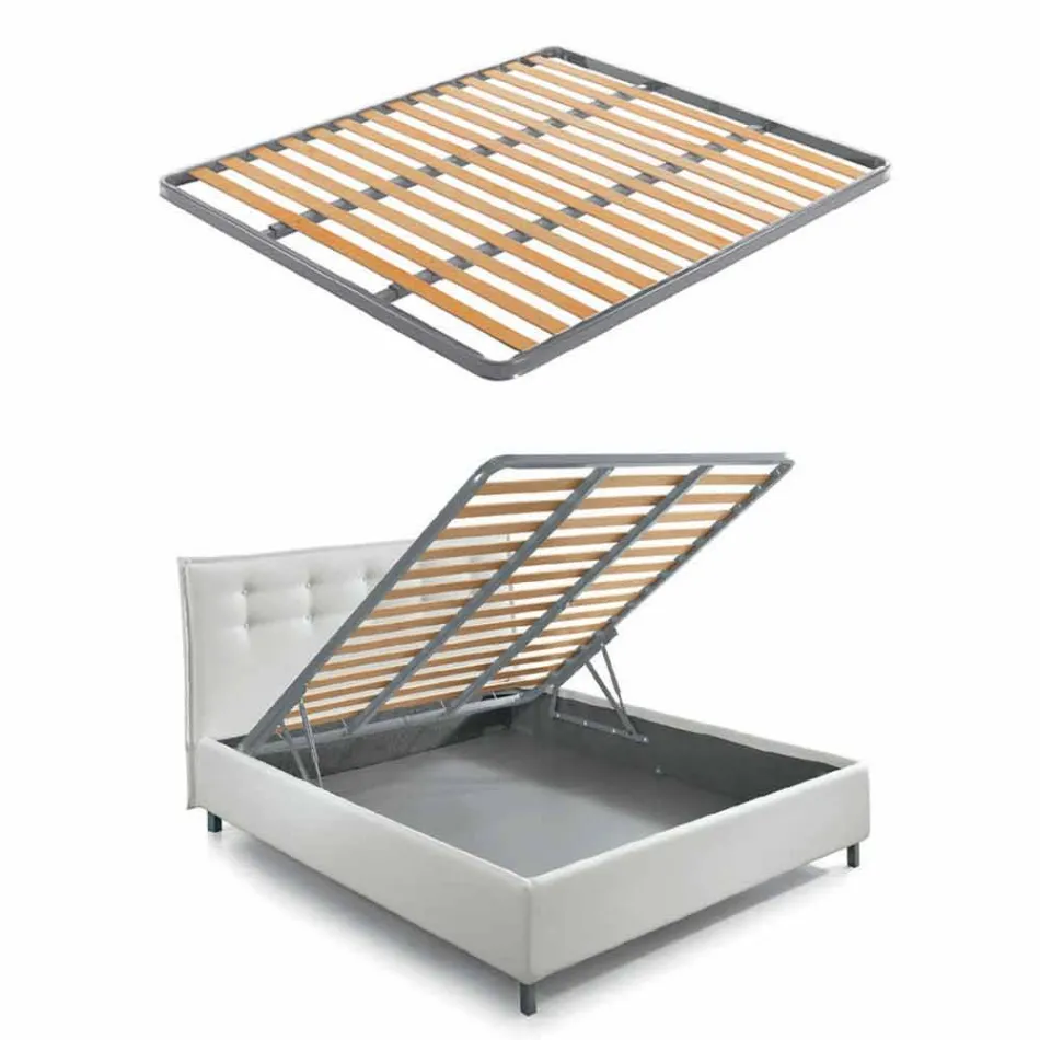 Pat dublu din țesătură cu cutie și titlu în dungi, realizat în Italia - Nives Viadurini