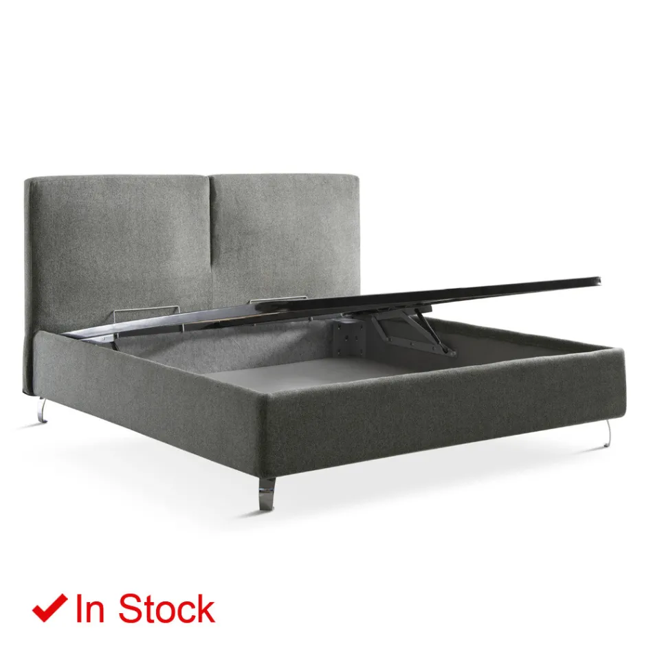 Pat dublu din stofa sau catifea cu unitate de depozitare Made in Italy - Ernesto Viadurini