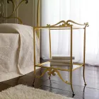 Pat dublu din piele naturală complet cu saltea și 2 noptiere - King Viadurini