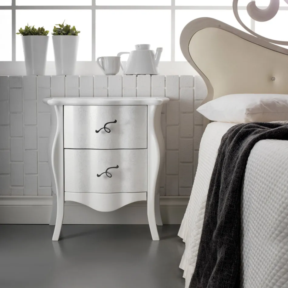 Pat dublu din piele naturala cu saltea si 2 noptiere Made in Italy - Laser Viadurini