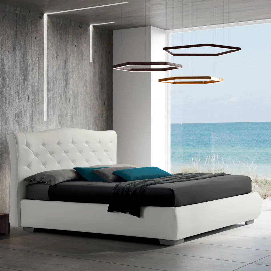 Pat dublu modern cu cutie și tăblie matlasată - Londra Viadurini