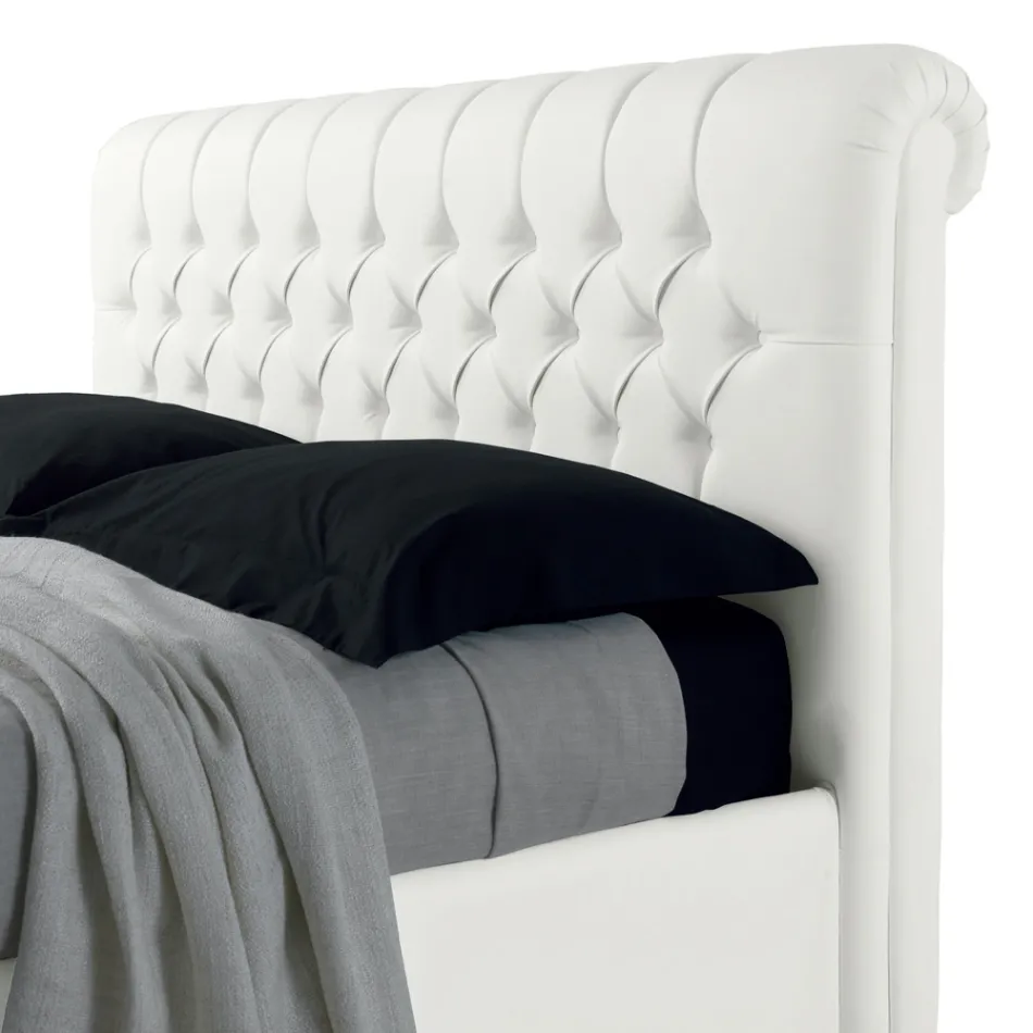 Pat dublu modern din imitație de piele cu depozitare - Ozzano Viadurini