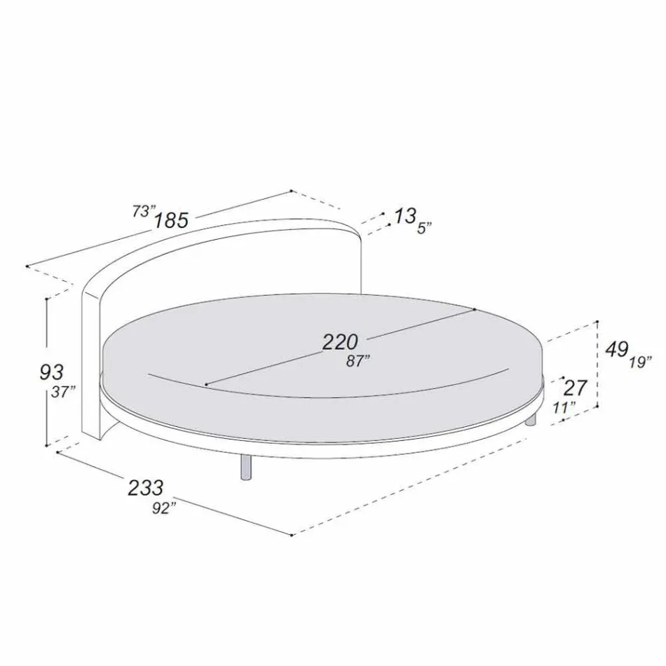 Pat dublu cu design rotund acoperit din țesătură Made in Italy - Rello Viadurini
