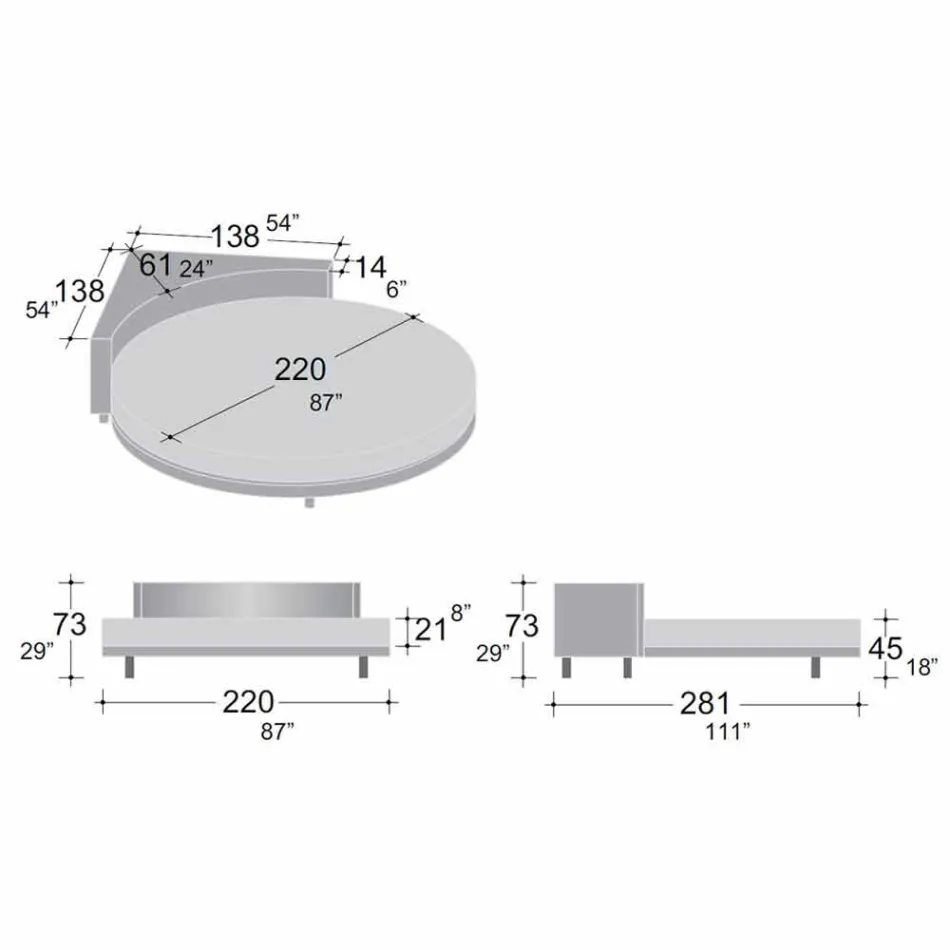 Pat dublu modern rotund cu tăblie unghiulară Made in Italy - Tima Viadurini