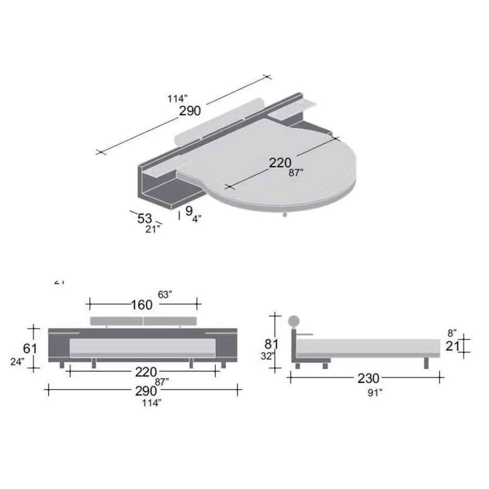 Pat dublu rotund acoperit în piele ecologică de design Made in Italy - Vesio Viadurini