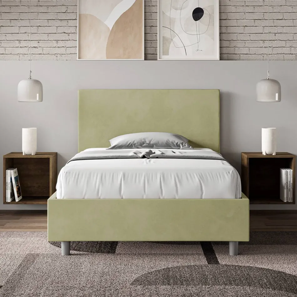 Pat matrimonial 120x200 cm cu tăblie din microfibră, fabricat în Italia - Pallone Viadurini