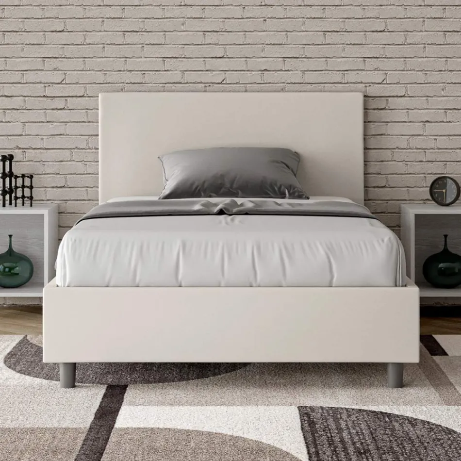 Pat matrimonial 120x200 cm cu tăblie din piele ecologică, fabricat în Italia - Pallone Viadurini