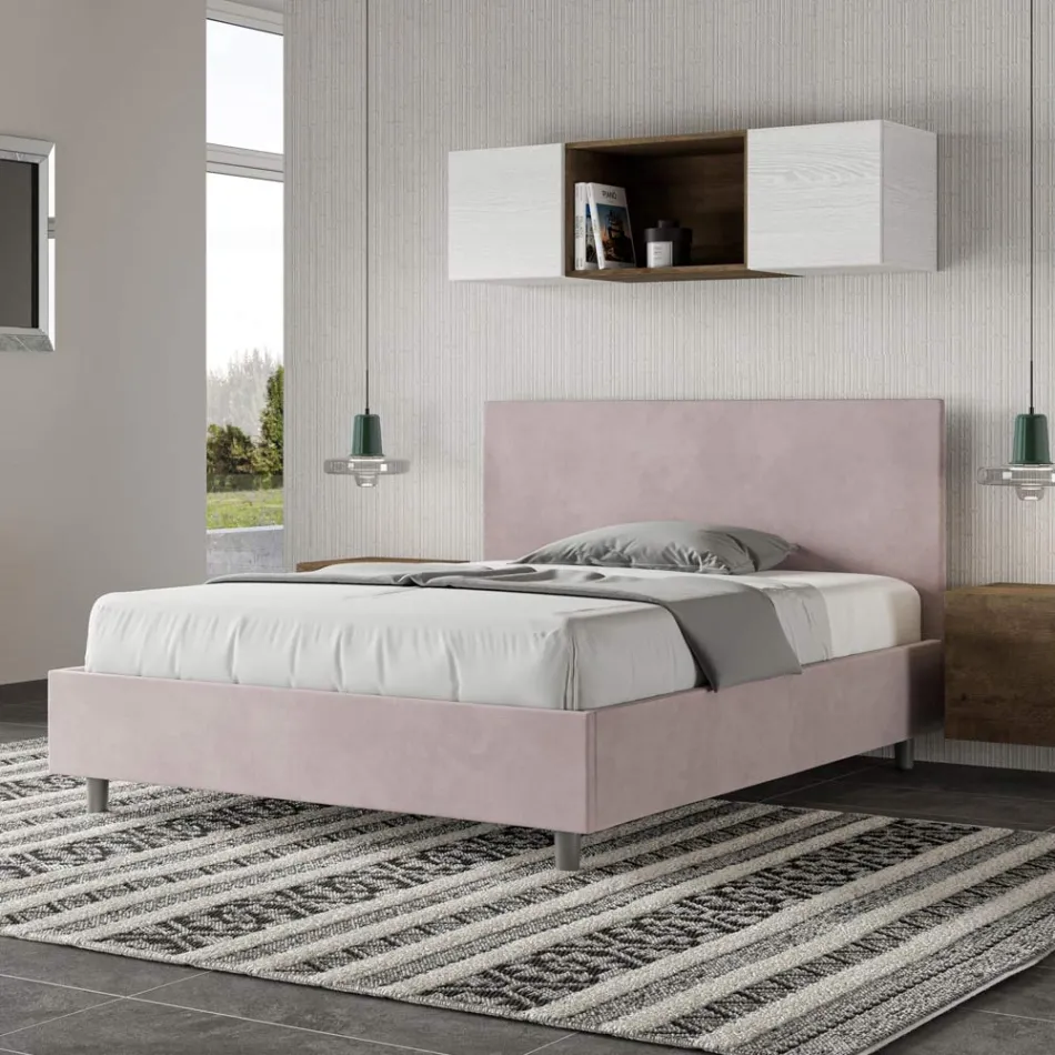 Pat dublu 140x200 cm cu tăblie din microfibră fabricat în Italia - Pallone Viadurini