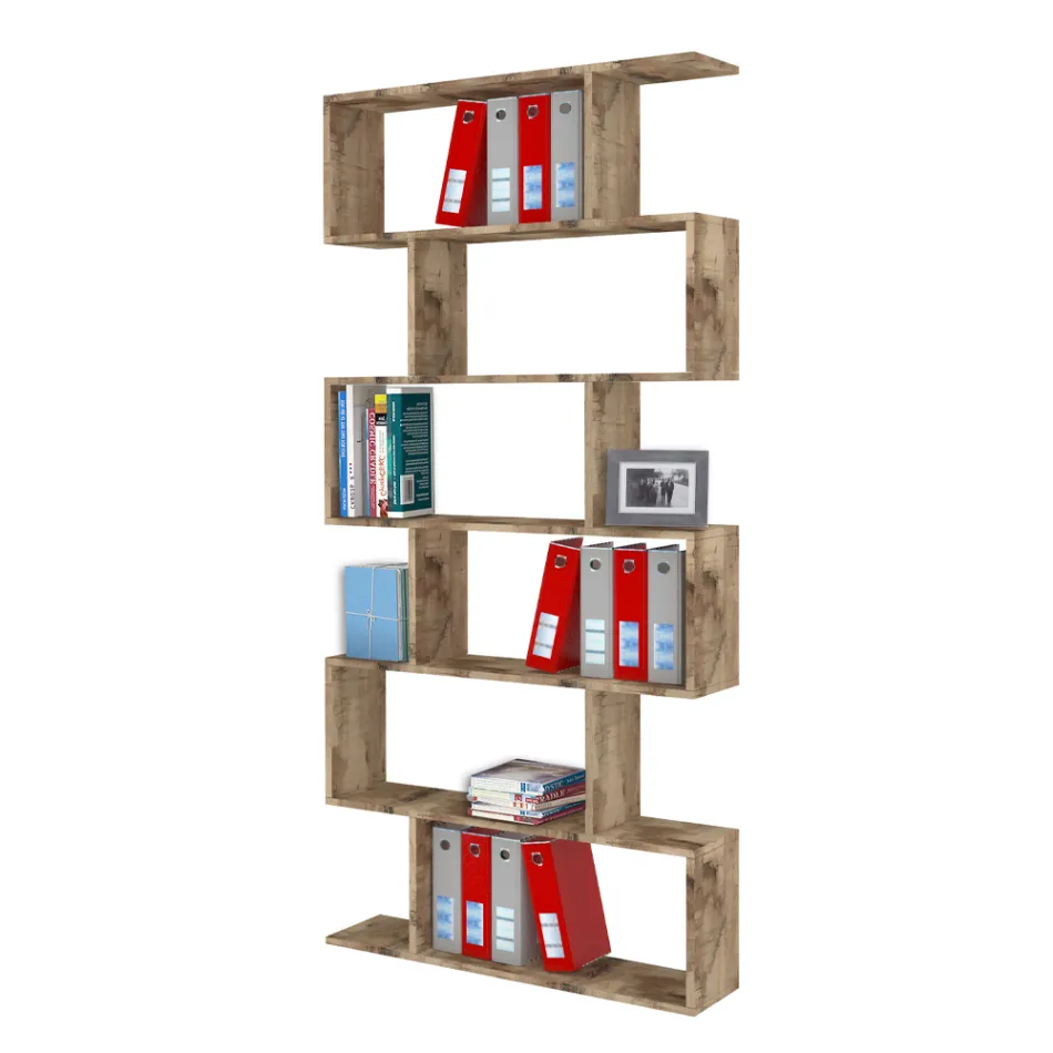 Bibliotecă de Perete Design Vertical Sufragerie Lemn 3 Finisaje - Minetta Viadurini