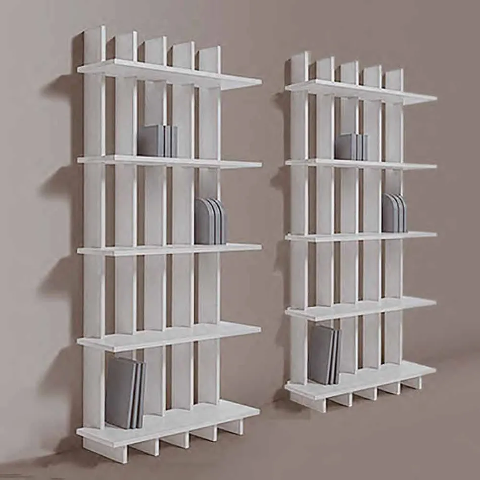 Bibliotecă de perete Shabby Chic în lemn de frasin alb design - Babele Viadurini