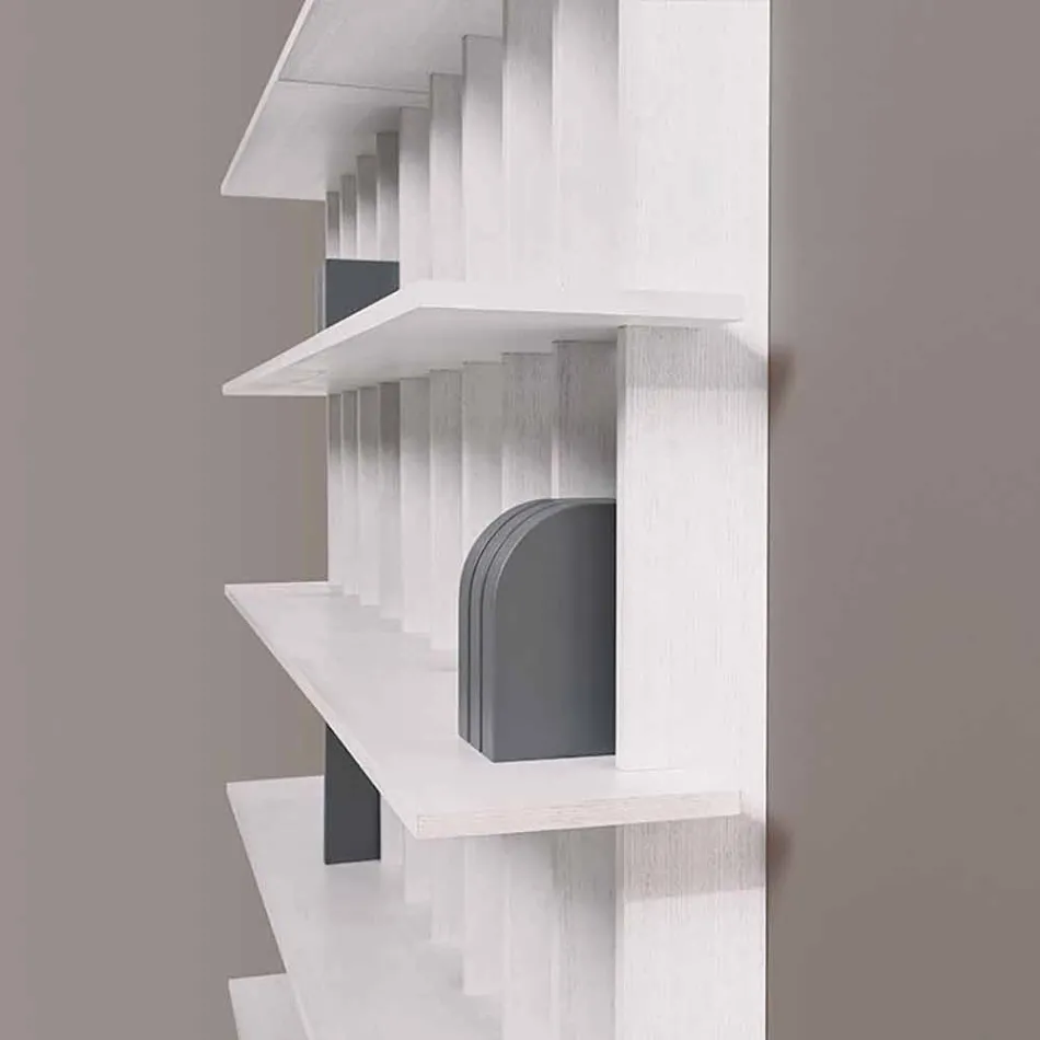 Bibliotecă de perete Shabby Chic în lemn de frasin alb design - Babele Viadurini