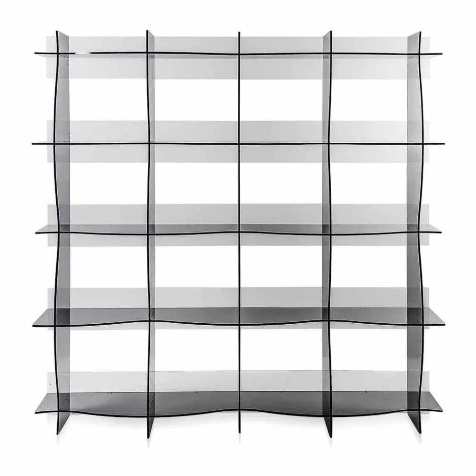 -Picioare liber bibliotecă / perete design modern Pam afumat, a făcut în Italia Viadurini