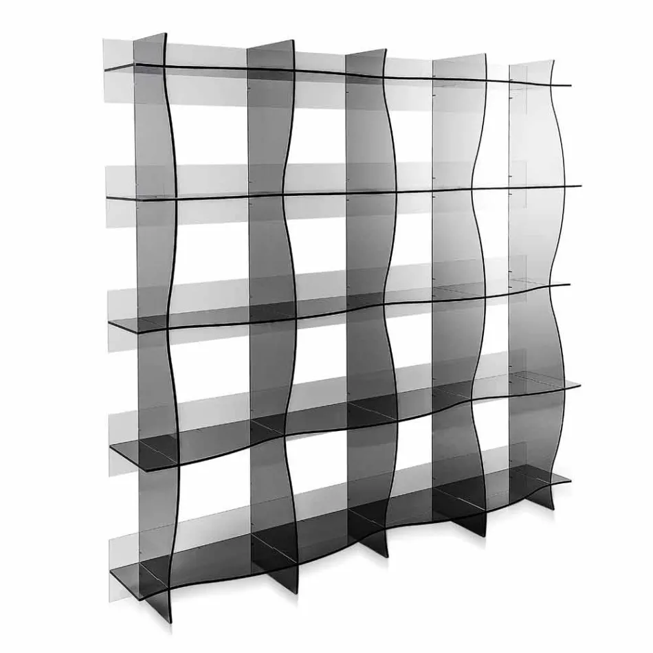 -Picioare liber bibliotecă / perete design modern Pam afumat, a făcut în Italia Viadurini