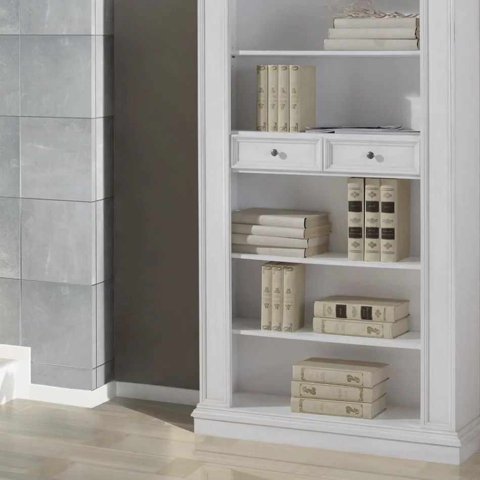 Bibliotecă cu 6 compartimente deschise și 2 sertare Made in Italy - Flora Viadurini