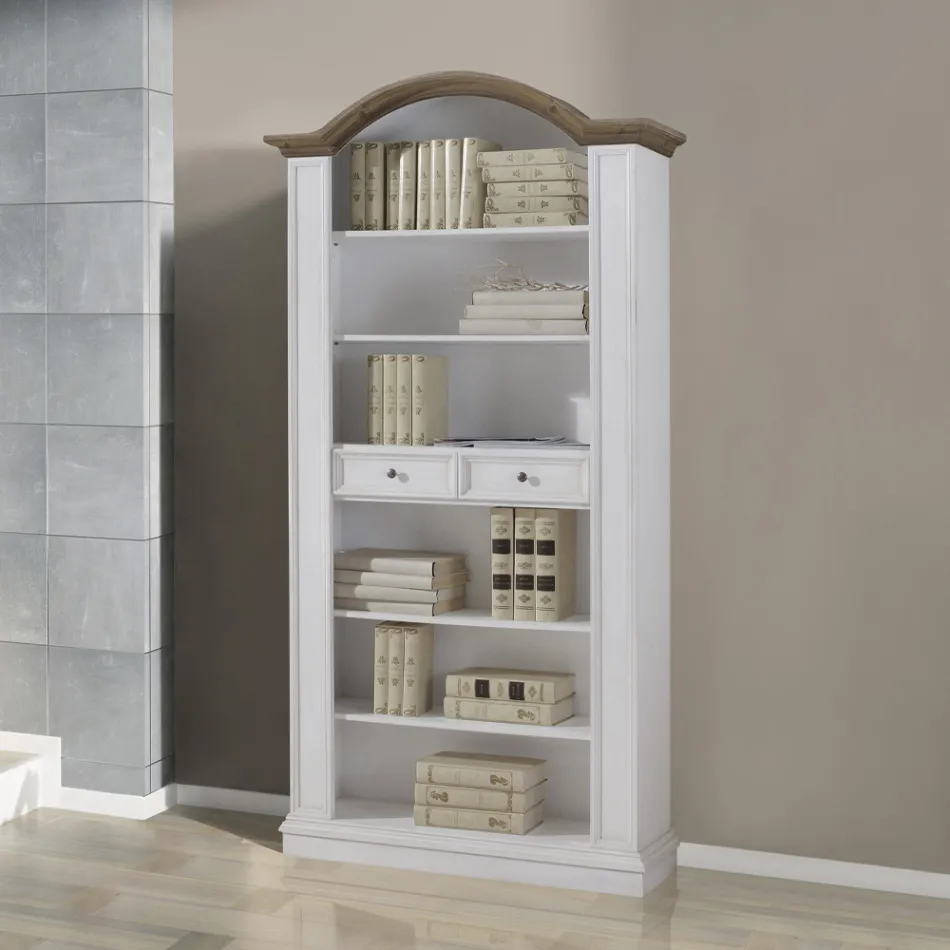 Bibliotecă cu 6 compartimente deschise și 2 sertare Made in Italy - Flora Viadurini