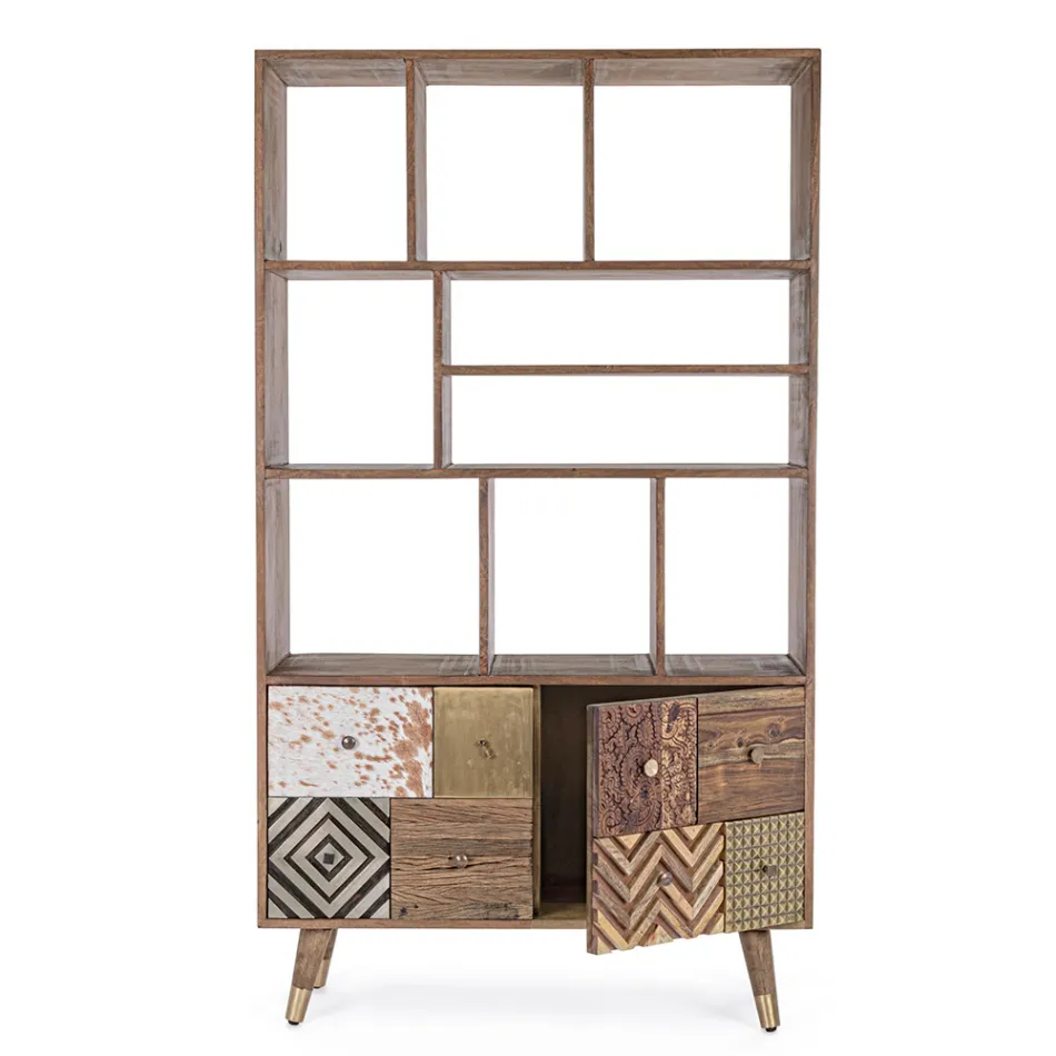 Bibliotecă de sufragerie din lemn de mango și uși reciclate Homemotion - Auriel Viadurini