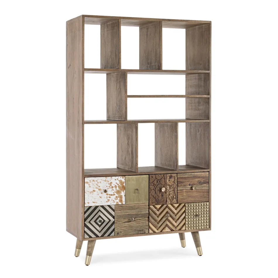 Bibliotecă de sufragerie din lemn de mango și uși reciclate Homemotion - Auriel Viadurini