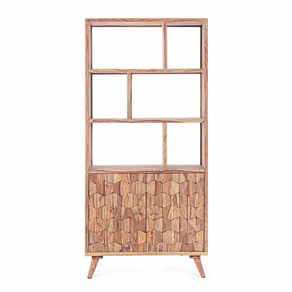 Raft de podea cu design vintage din lemn și oțel Homemotion - Ventador Viadurini