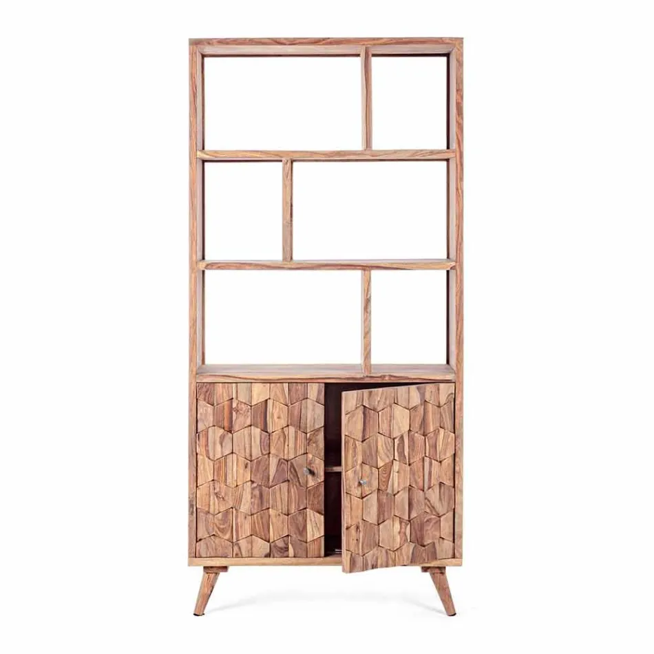 Raft de podea cu design vintage din lemn și oțel Homemotion - Ventador Viadurini