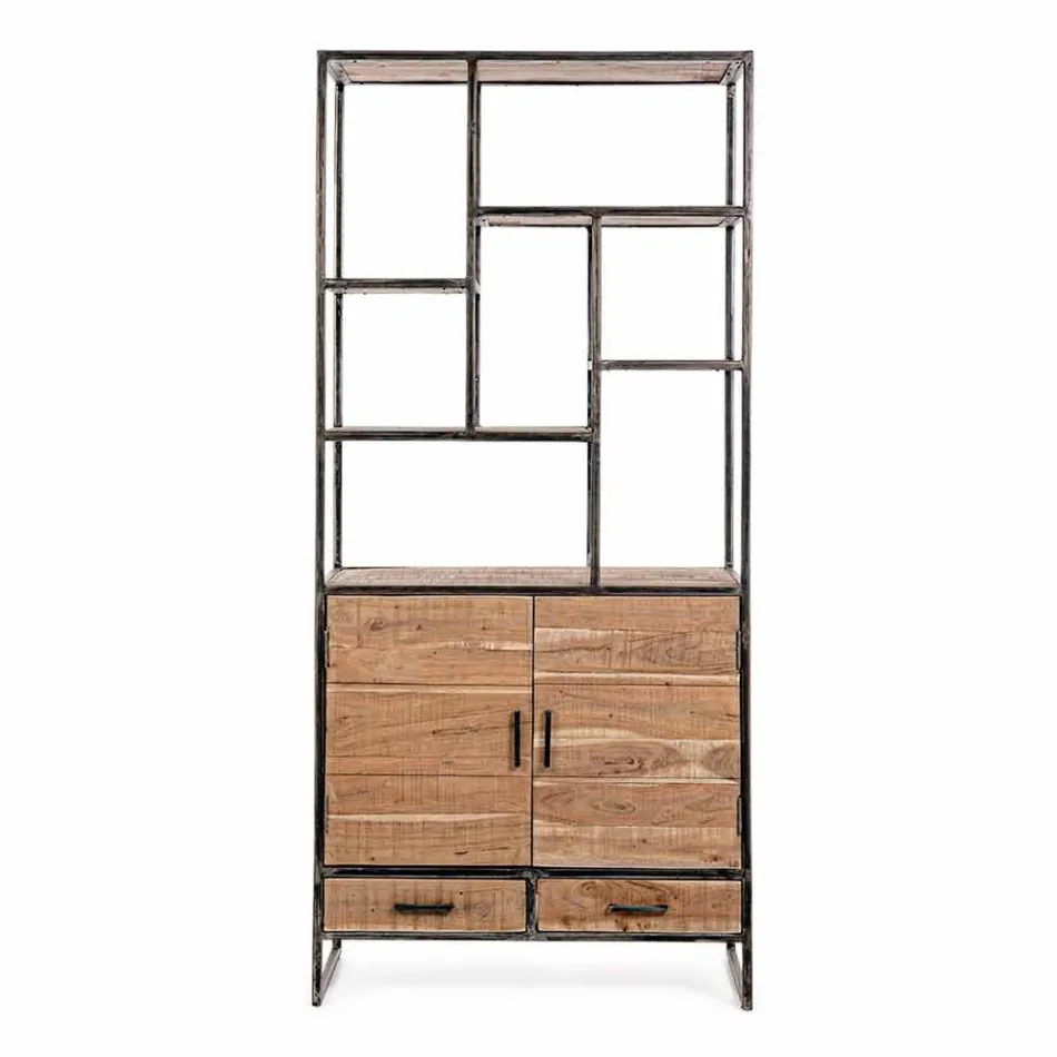 Bibliotecă pentru podea Homemotion din oțel vopsit cu rafturi din lemn - Zompo Viadurini