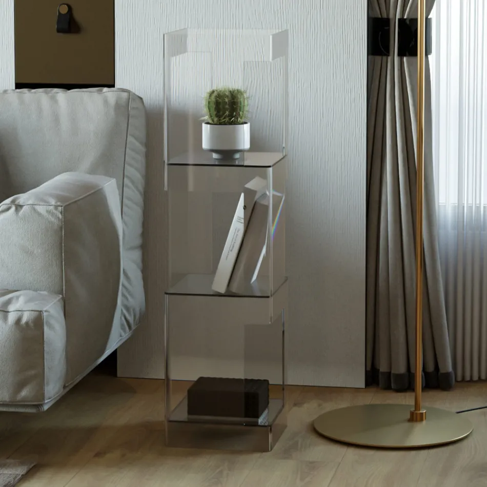 Bibliotecă de sine stătătoare din Cristal Acrilic Transparent sau Fumat - Icaria Viadurini