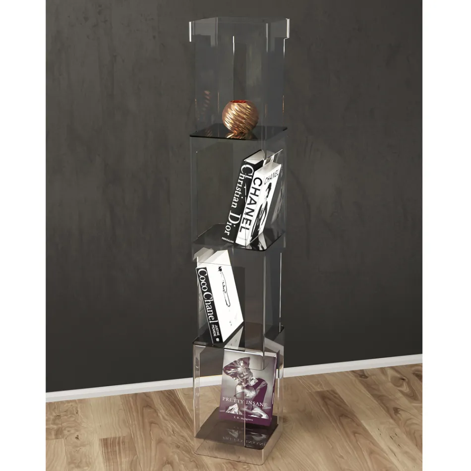 Bibliotecă de sine stătătoare din Cristal Acrilic Transparent sau Fumat - Icaria Viadurini