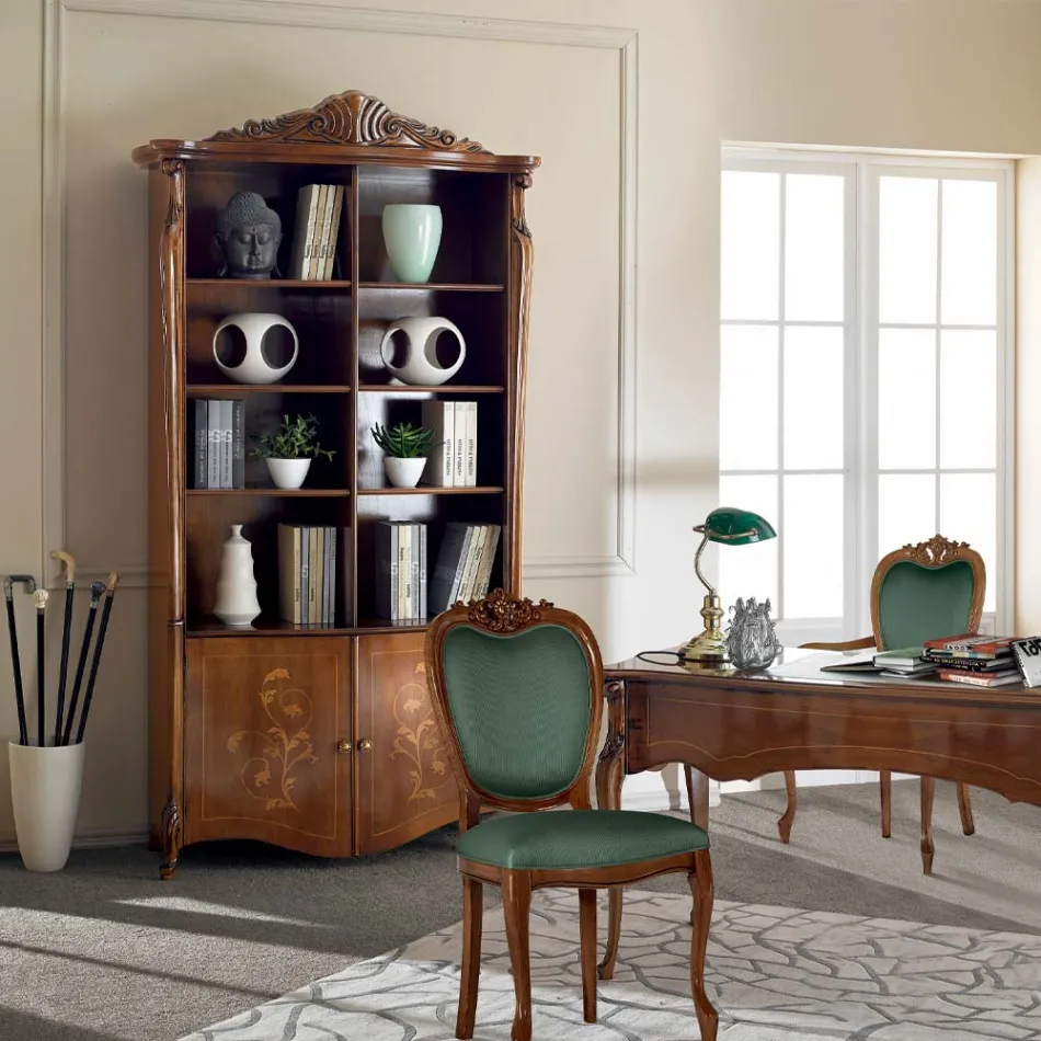 Bibliotecă din lemn de nuc incrustat cu uși Made in Italy - Commodo Viadurini