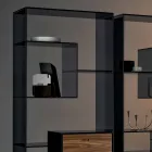 Bibliotecă din sticlă afumată cu sertar din lemn de nuc Canaletto Design italian - Linzy Viadurini