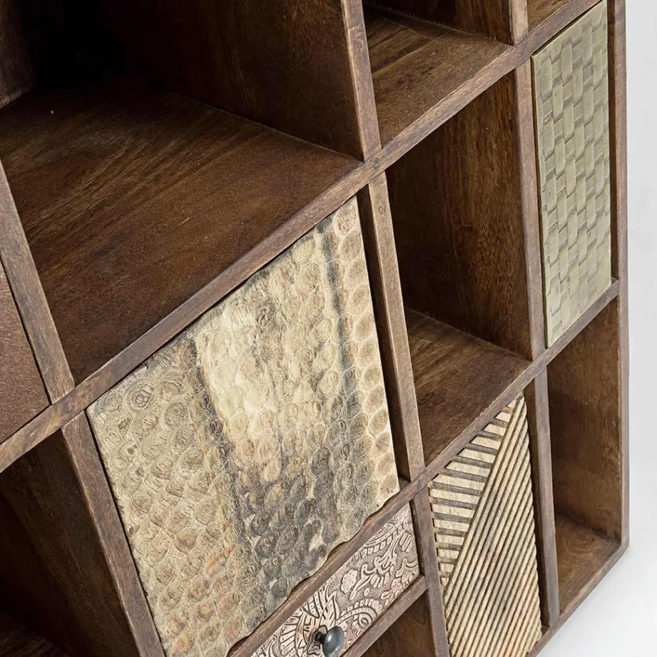 Bibliotecă din lemn de mango și sertare reciclate cu decorațiuni Homemotion - Auriel Viadurini