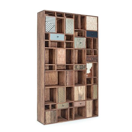 Bibliotecă din lemn de mango și sertare reciclate cu decorațiuni Homemotion - Auriel Viadurini