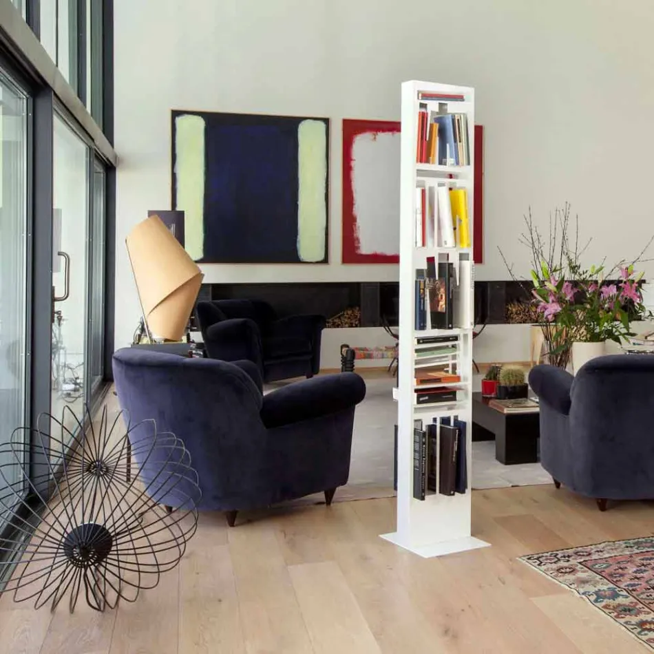 Bibliotecă modernă cu podea cu rafturi metalice albe realizate în Italia - Bolivia Viadurini