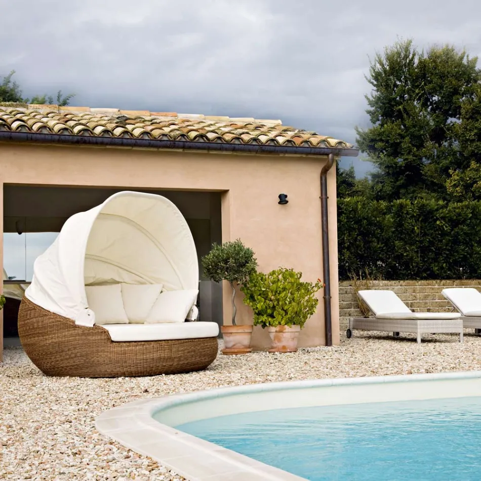 Sezlong de gradina cu baldachin din Polyrattan - Colin Viadurini