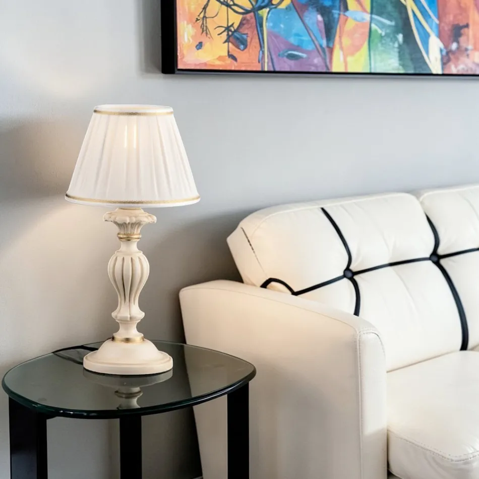 Lampă din lemn cu abajur fabricat în Italia în 2 dimensiuni diferite - Florența Viadurini