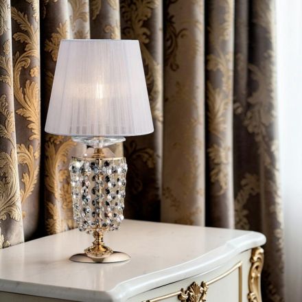 Lampă de masă din fier aurit cu abajur, fabricată în Italia - Austria Viadurini