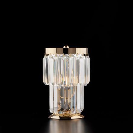 Lampă de masă din fier și aurită cu pietre, fabricată în Italia, pentru decor interior - Viena Viadurini