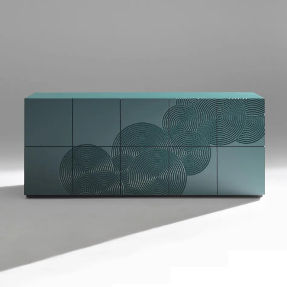 Bufet cu 5 uși din MDF lăcuit, cu decor gravat și finisat manual - Crab Viadurini