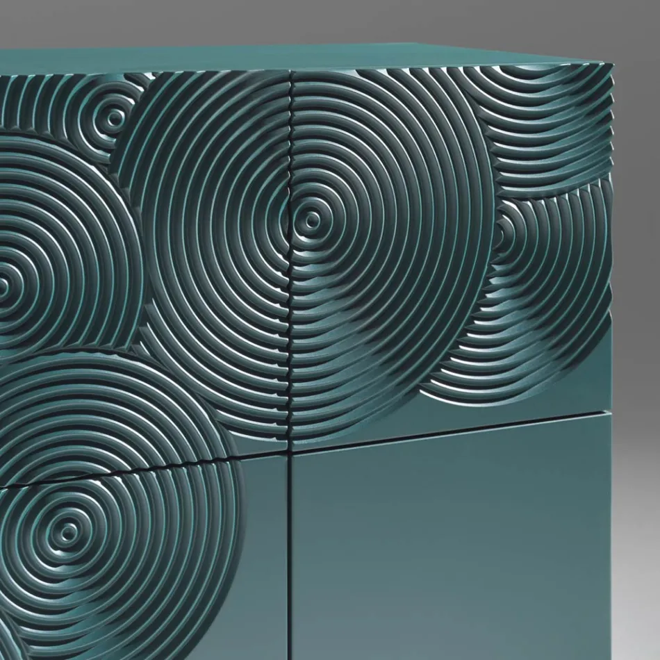 Bufet cu 5 uși din MDF lăcuit, cu decor gravat și finisat manual - Crab Viadurini